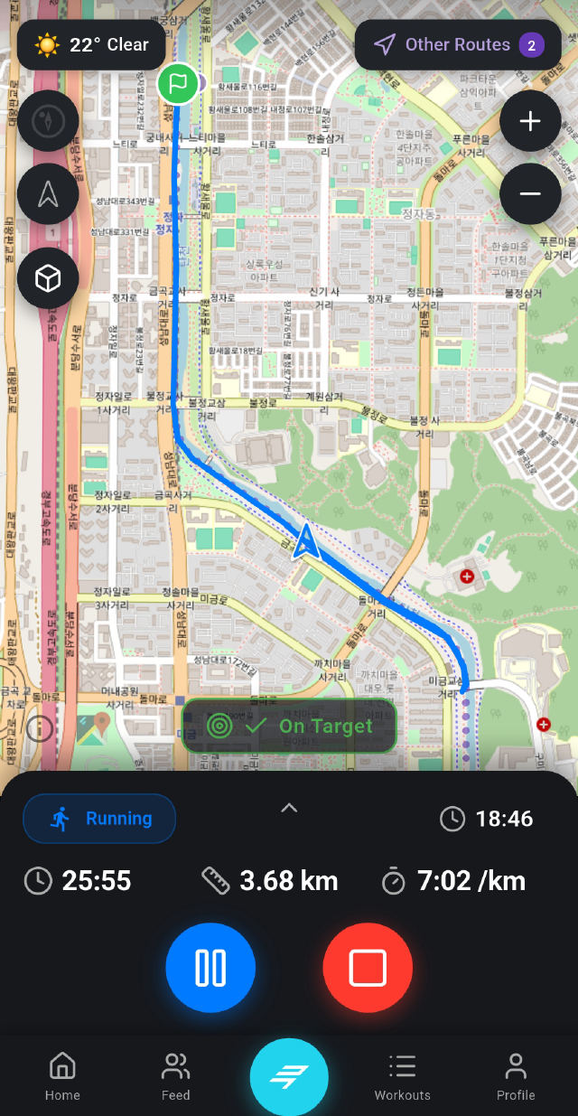 Recording a workout on the map