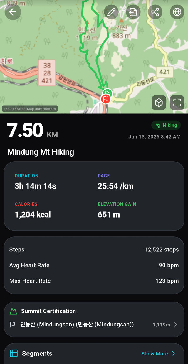 Workout detail with route and splits